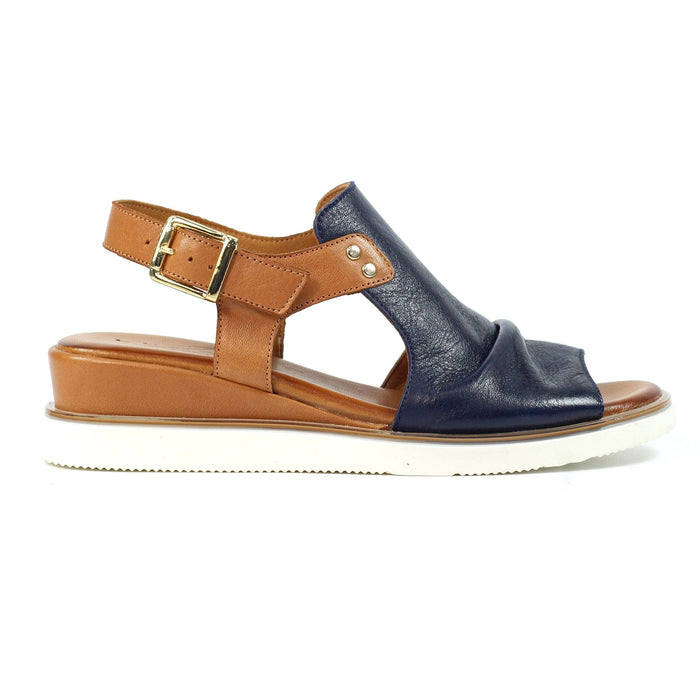 Steffi Navy Leather Wedge Sandal