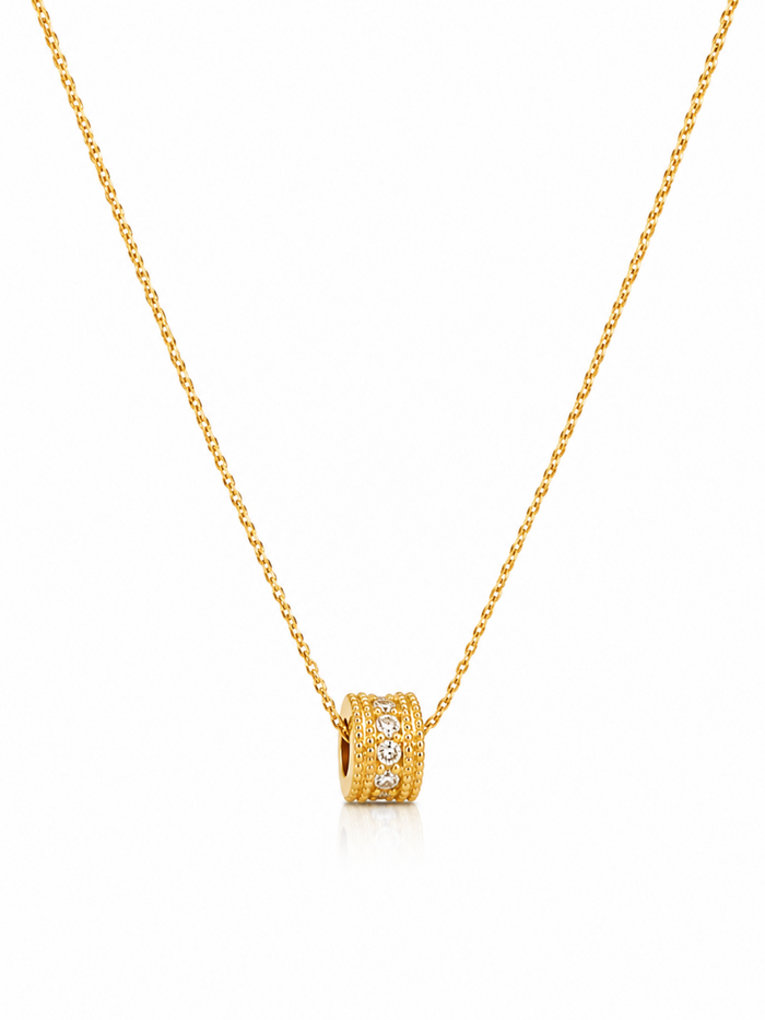 Stella Glow Necklace – Gold Plated Zircon Cylinder Pendant Necklace – Pabeena
