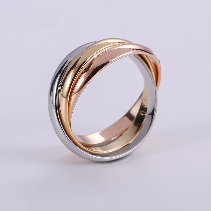 Sterling Silver Rose Gold Three-Color Internet Ring Fashionable Multi- Toned Band