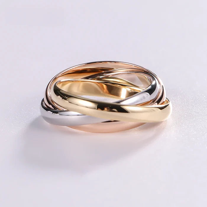 Sterling Silver Rose Gold Three-Color Internet Ring Fashionable Multi- Toned Band