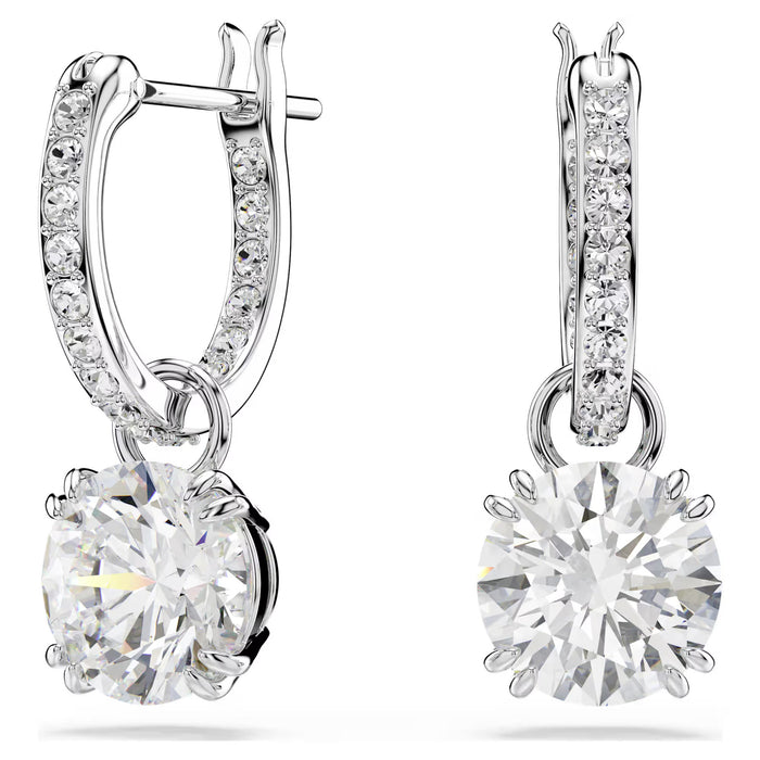 Stilla drop earrings Round cut, White, Rhodium plated