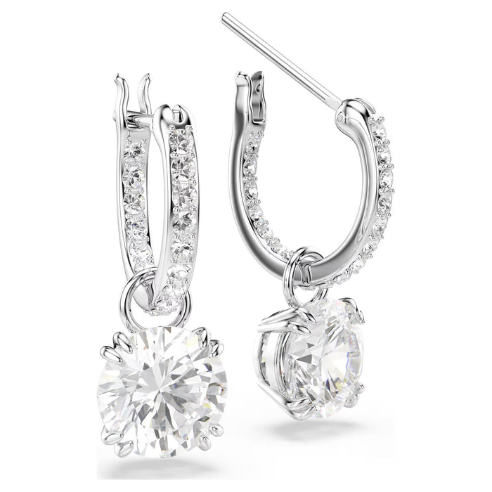 Stilla drop earrings Round cut, White, Rhodium plated