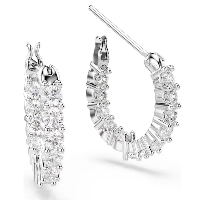 Swarovski 5562126 Vittore Mini Hoop Earrings – White Crystals, Rhodium Plated