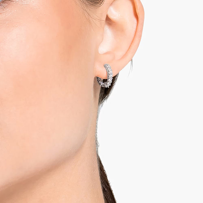 Swarovski 5562126 Vittore Mini Hoop Earrings – White Crystals, Rhodium Plated