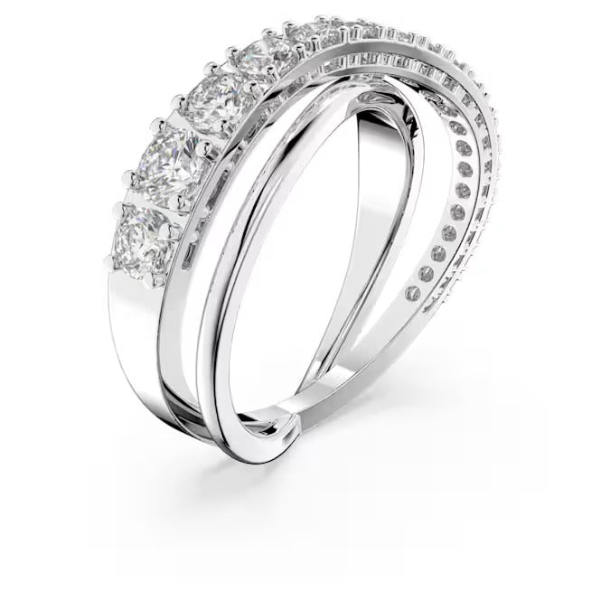 Swarovski 5572718 Twist Ring – Round Cut White Crystals, Rhodium Plated