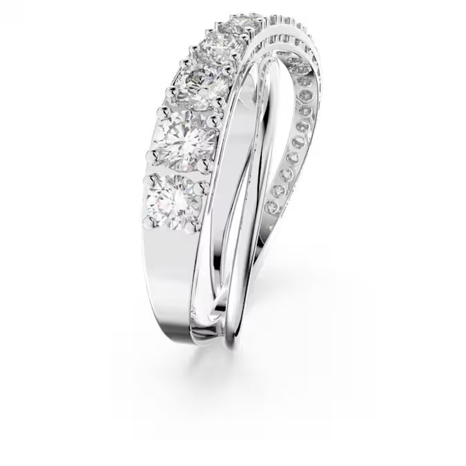 Swarovski 5572718 Twist Ring – Round Cut White Crystals, Rhodium Plated