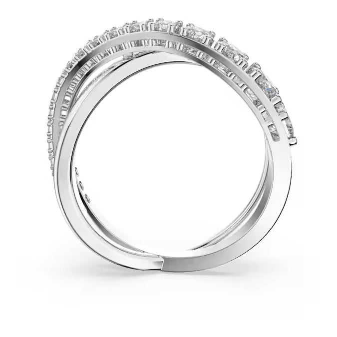 Swarovski 5572718 Twist Ring – Round Cut White Crystals, Rhodium Plated
