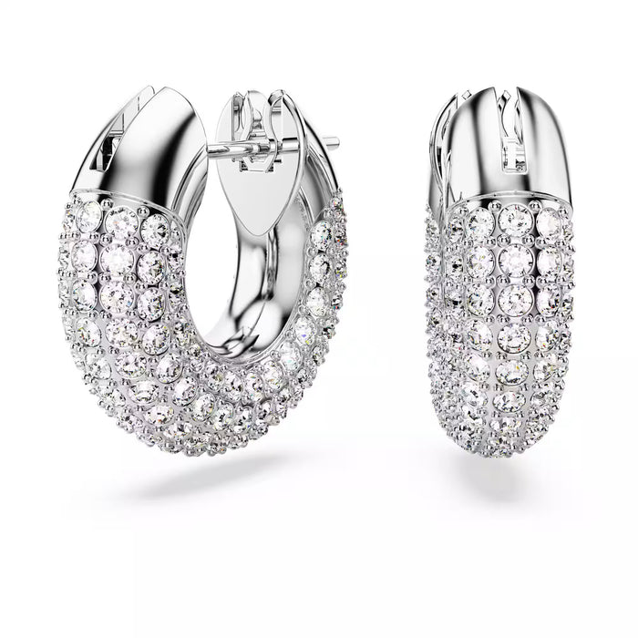 Swarovski 5618306 Dextera Hoop Earrings – Small White Crystals, Rhodium Plated