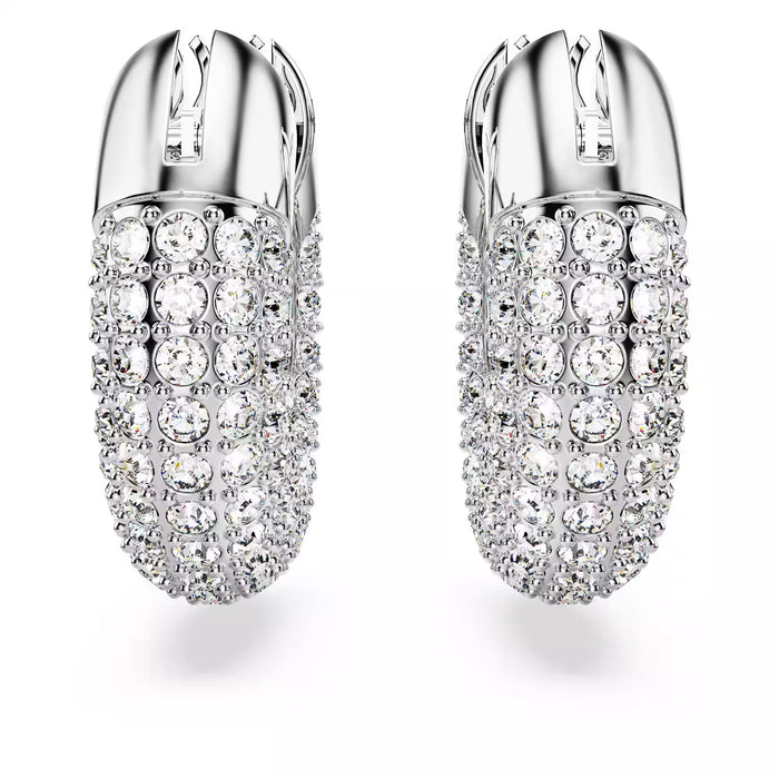 Swarovski 5618306 Dextera Hoop Earrings – Small White Crystals, Rhodium Plated