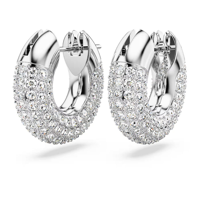 Swarovski 5618306 Dextera Hoop Earrings – Small White Crystals, Rhodium Plated