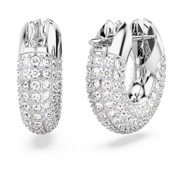 Swarovski 5618306 Dextera Hoop Earrings – Small White Crystals, Rhodium Plated