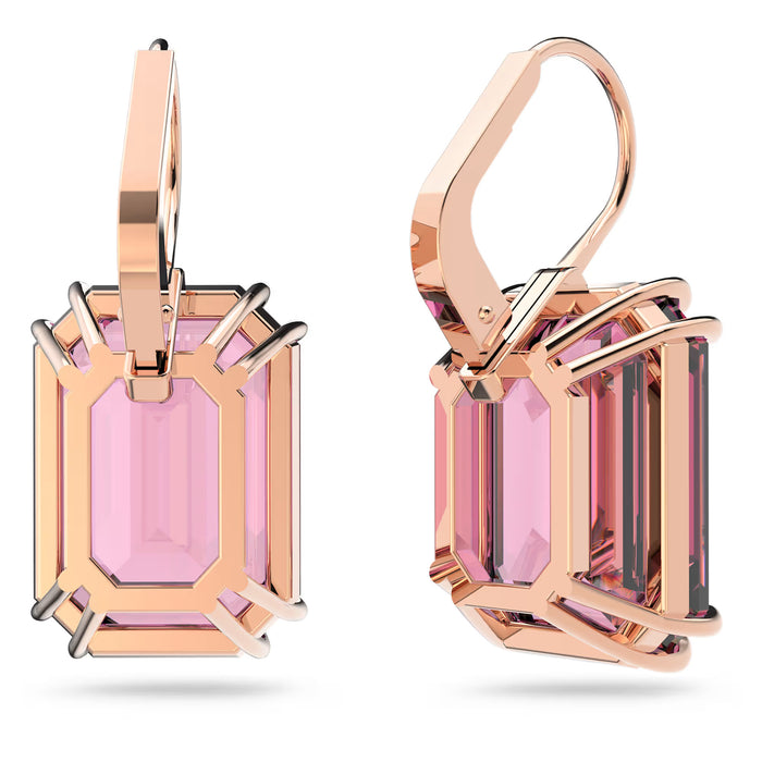 Swarovski 5619502 Millenia Drop Earrings – Octagon Cut Pink Crystals, Rose Gold-Tone Plated