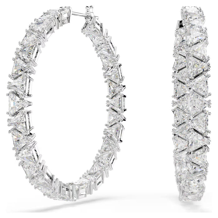 Swarovski 5632466 Ortyx Hoop Earrings – Triangle Cut White Crystals, Rhodium Plated