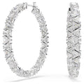 Swarovski 5632466 Ortyx Hoop Earrings – Triangle Cut White Crystals, Rhodium Plated