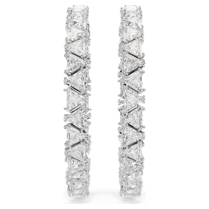 Swarovski 5632466 Ortyx Hoop Earrings – Triangle Cut White Crystals, Rhodium Plated