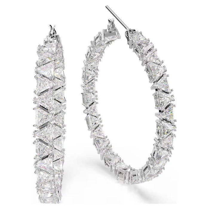Swarovski 5632466 Ortyx Hoop Earrings – Triangle Cut White Crystals, Rhodium Plated