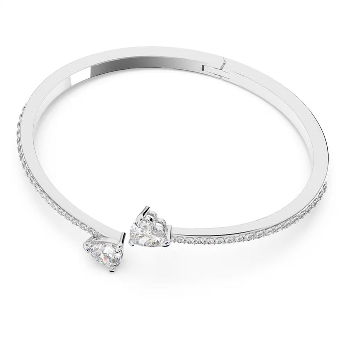 Swarovski Mesmera Attract Soul Heart Bangle 5535289 – Rhodium Plated, White Crystals, Elegant Bracelet