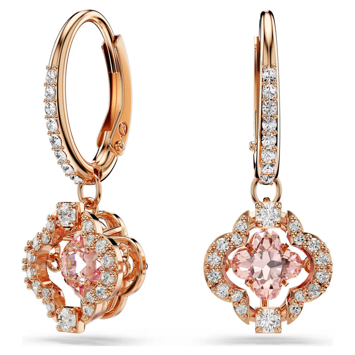 Swarovski Sparkling Dance Clover Earrings 5516477 – Pink Dancing Stone, Rose Gold-Tone Plated Drop Earrings