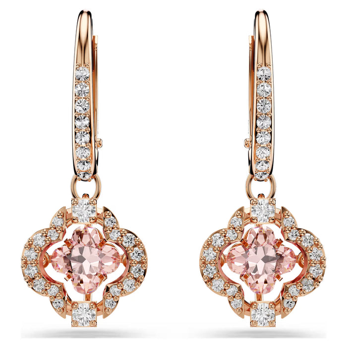 Swarovski Sparkling Dance Clover Earrings 5516477 – Pink Dancing Stone, Rose Gold-Tone Plated Drop Earrings