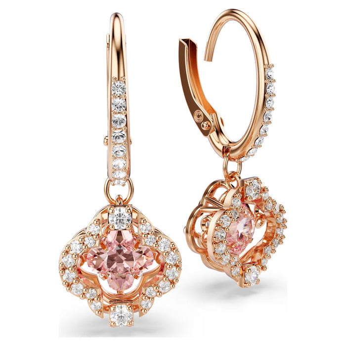 Swarovski Sparkling Dance Clover Earrings 5516477 – Pink Dancing Stone, Rose Gold-Tone Plated Drop Earrings