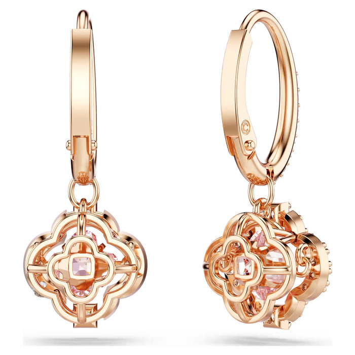 Swarovski Sparkling Dance Clover Earrings 5516477 – Pink Dancing Stone, Rose Gold-Tone Plated Drop Earrings