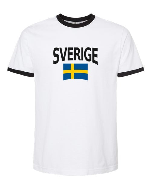 Sweden Soccer Ringer Tee 2026 — Classic Name & Flag | NYC Factory - White/Black