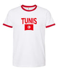 Tunisia Soccer Ringer Tee 2026 — Classic Name & Flag | NYC Factory - white_red