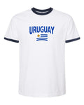 Uruguay Soccer Ringer Tee 2026 — Classic Name & Flag | NYC Factory - white_navy