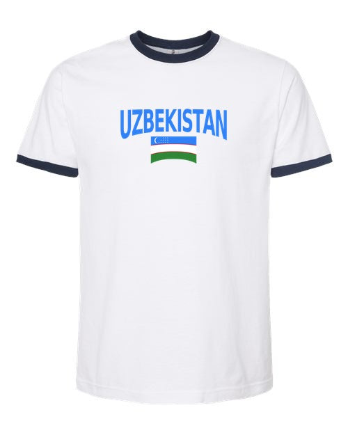 Uzbekistan Soccer Ringer Tee 2026 — Classic Name & Flag | NYC Factory - NYC Factory
