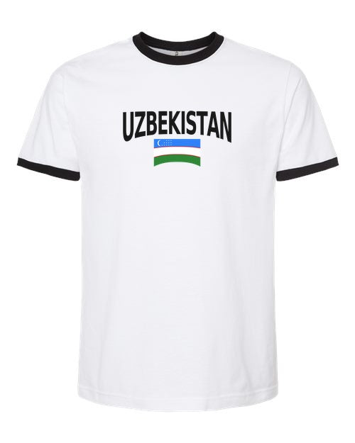 Uzbekistan Soccer Ringer Tee 2026 — Classic Name & Flag | NYC Factory - NYC Factory