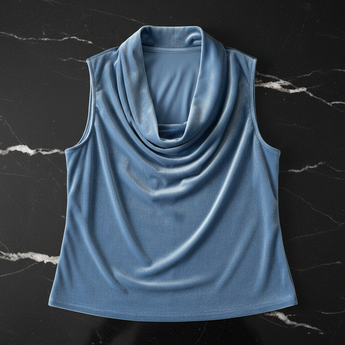 Powder Blue Velvet Cowl Neck Vest Top