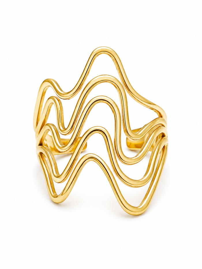 Wave Band Ring – Gold Plated Adjustable Open Band Ring – Pabeena