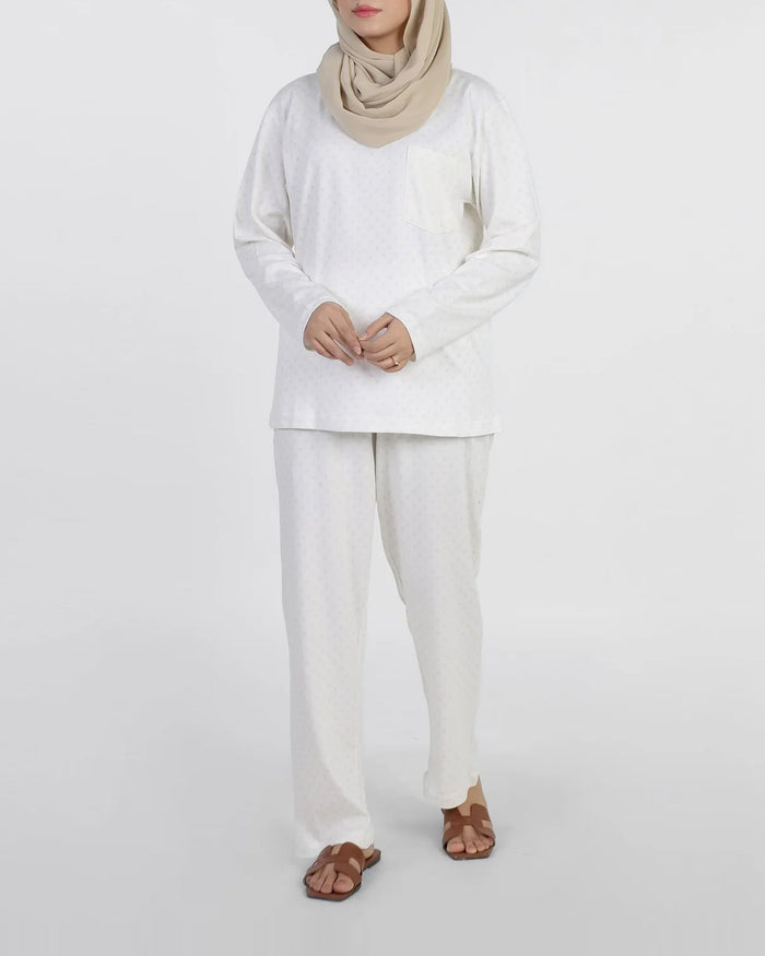 Women's Full Sleeves Night Suit - White