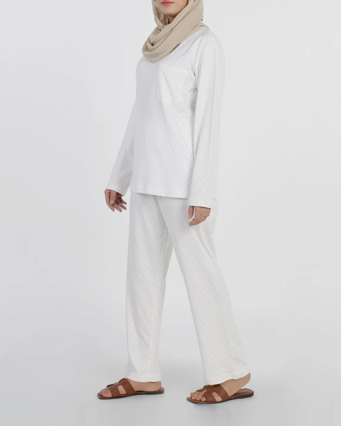 Women's Full Sleeves Night Suit - White