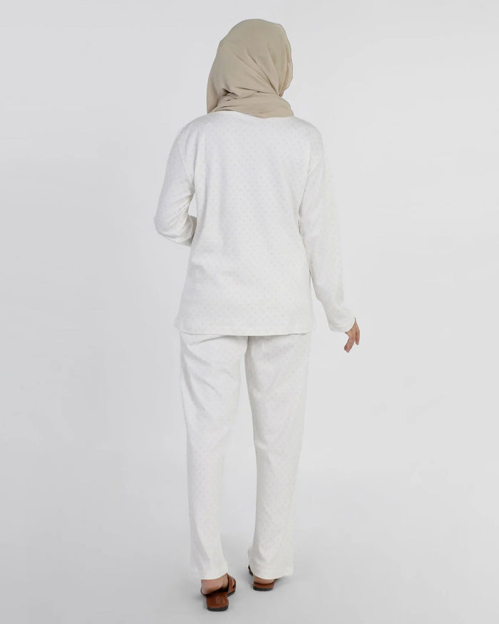 Women's Full Sleeves Night Suit - White