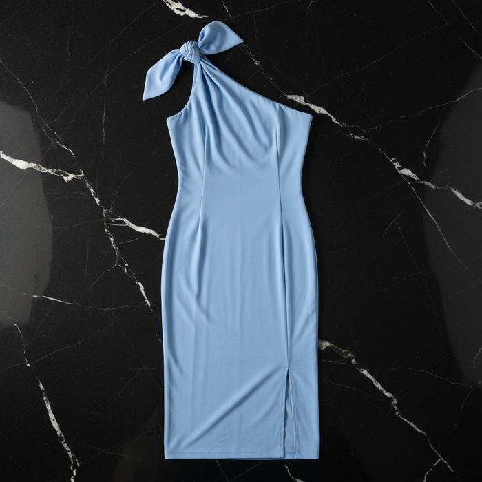 Baby Blue One-Shoulder Slit Midi Dress
