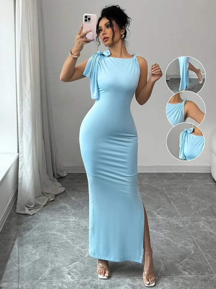 Women's One-Shoulder Slit Midi Dress