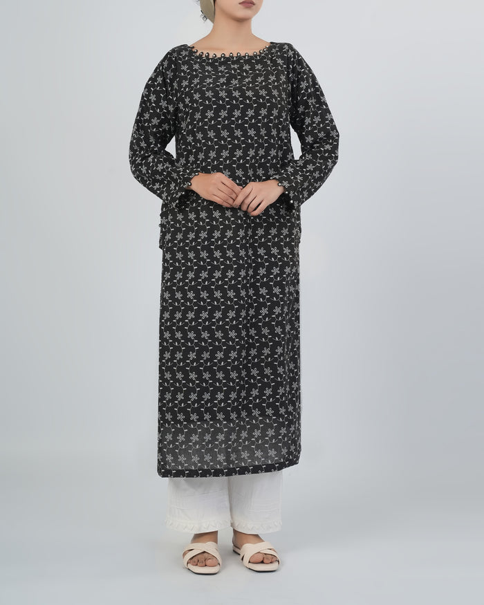 Women's Printed Textured Fusion Kurti