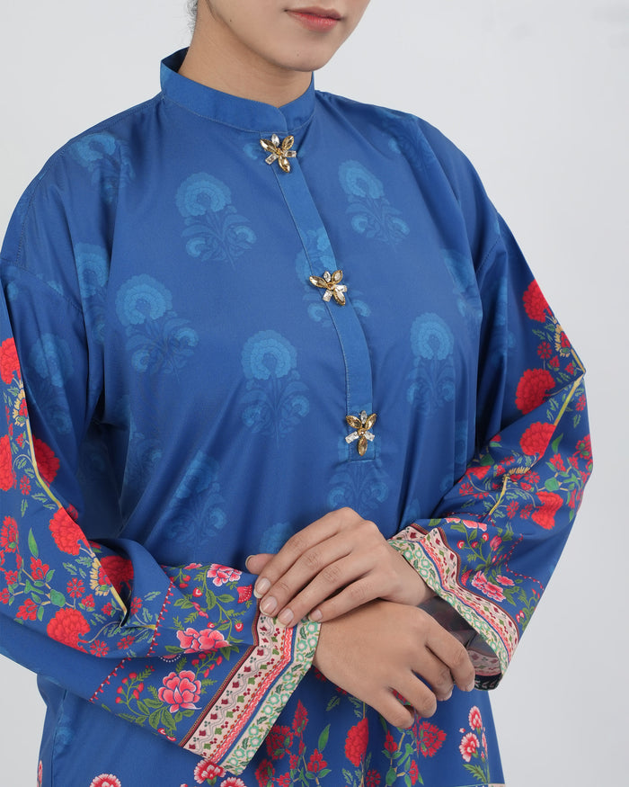 Women's Silk Printed Fusion Co-Ord Set