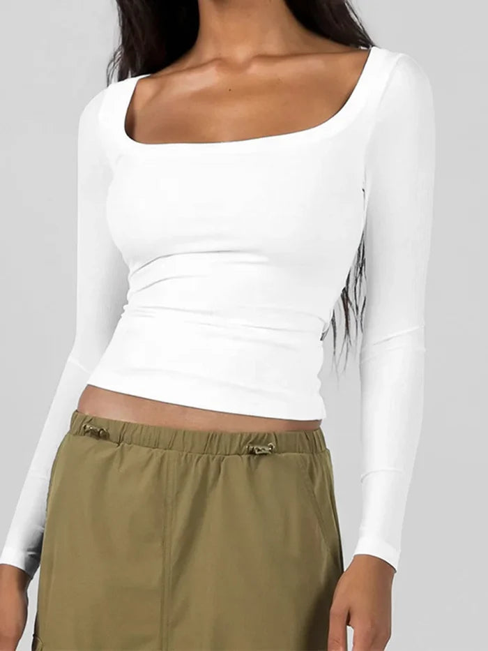 Women's Square-Neck Long-Sleeve Slim-Fit Top