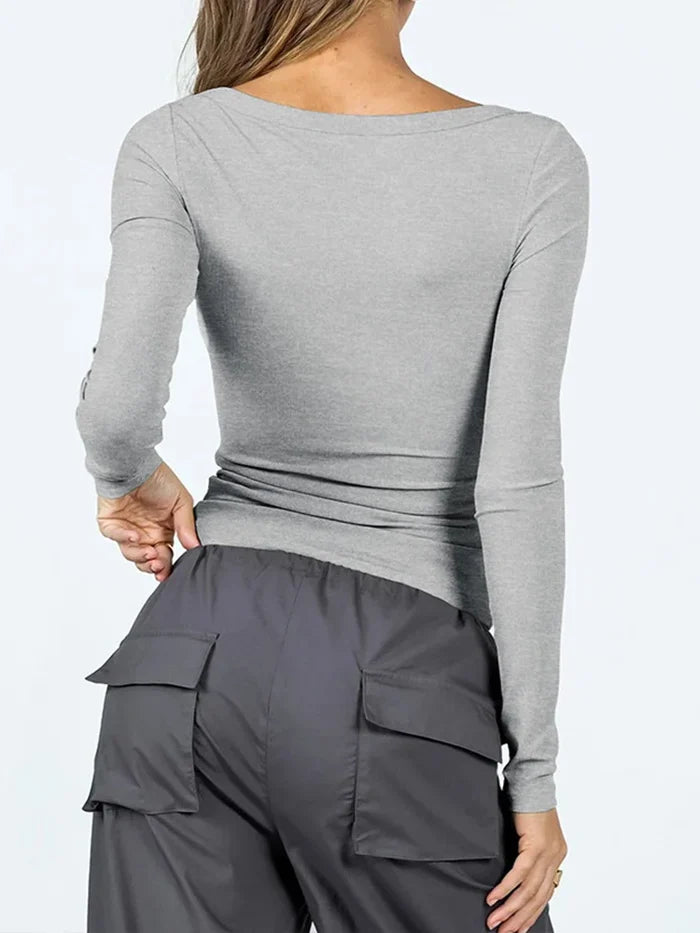 Women's Square-Neck Long-Sleeve Slim-Fit Top
